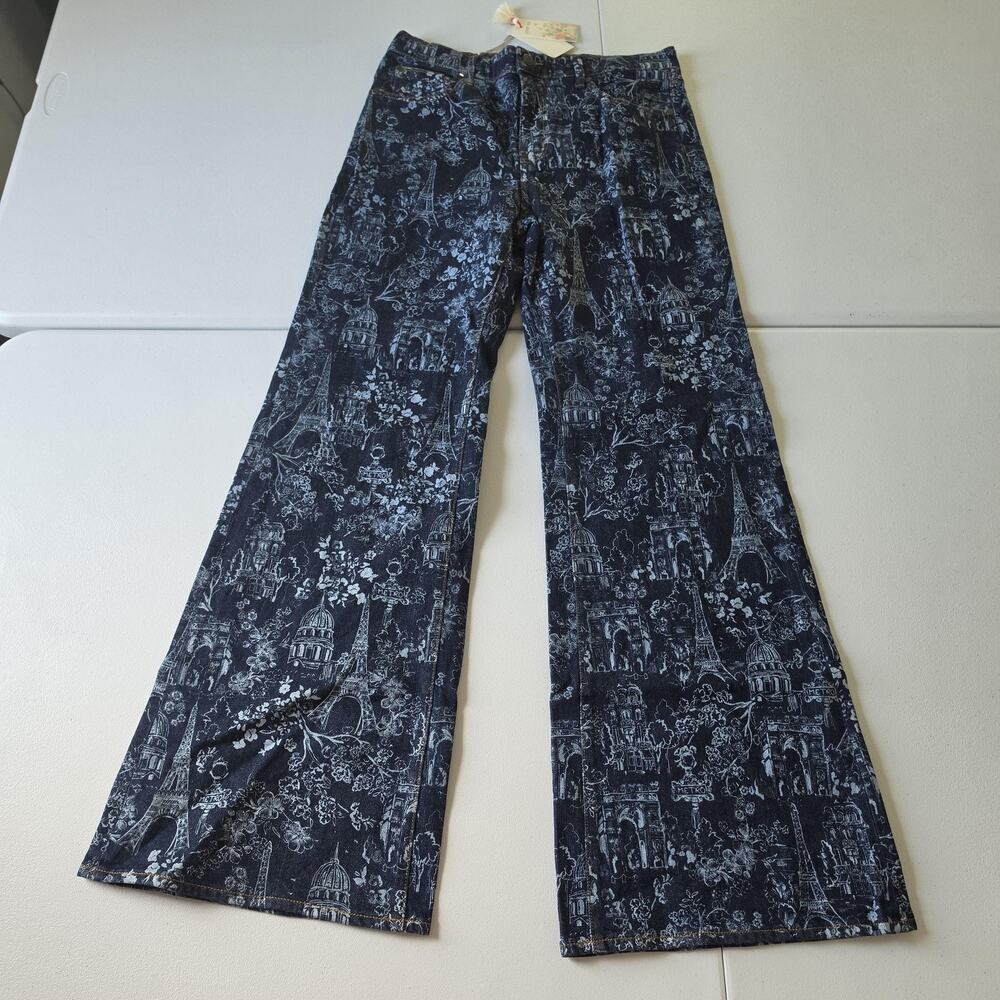 Johnny Was Jeans Womens 29 Dark Blue Wash High Rise Louise Flare Paris Denim